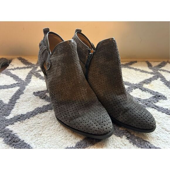 Franco Sarto Dale 2 Perforated Leather Suede Booties 8.5 gray Boho - Picture 2 of 7